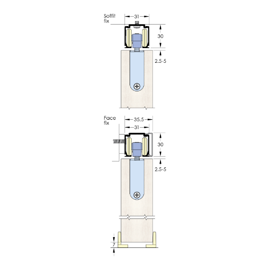 Zero Clearance 60 Top Hung Aluminium Track System  Single Panel - 2000mm, SIL